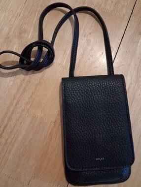 COLAB Black Pebbled Faux Leather Crossbody Phone Bag